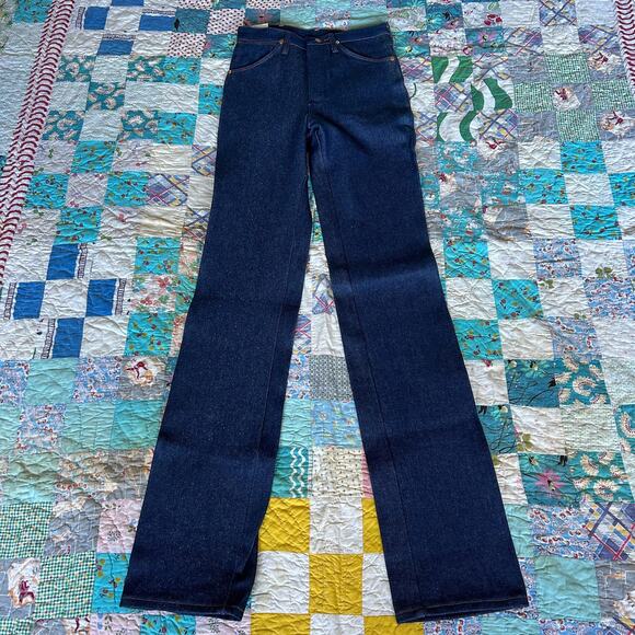 Vintage 90s DEADSTOCK Wrangler USA Dark Denim Slim Fit Extra Long Leg 28 x 40 - Picture 2 of 7